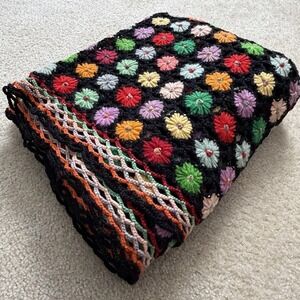 Handmade Crochet Granny Cottagecore Afghan Blanket Floral Multicolor Large Throw
